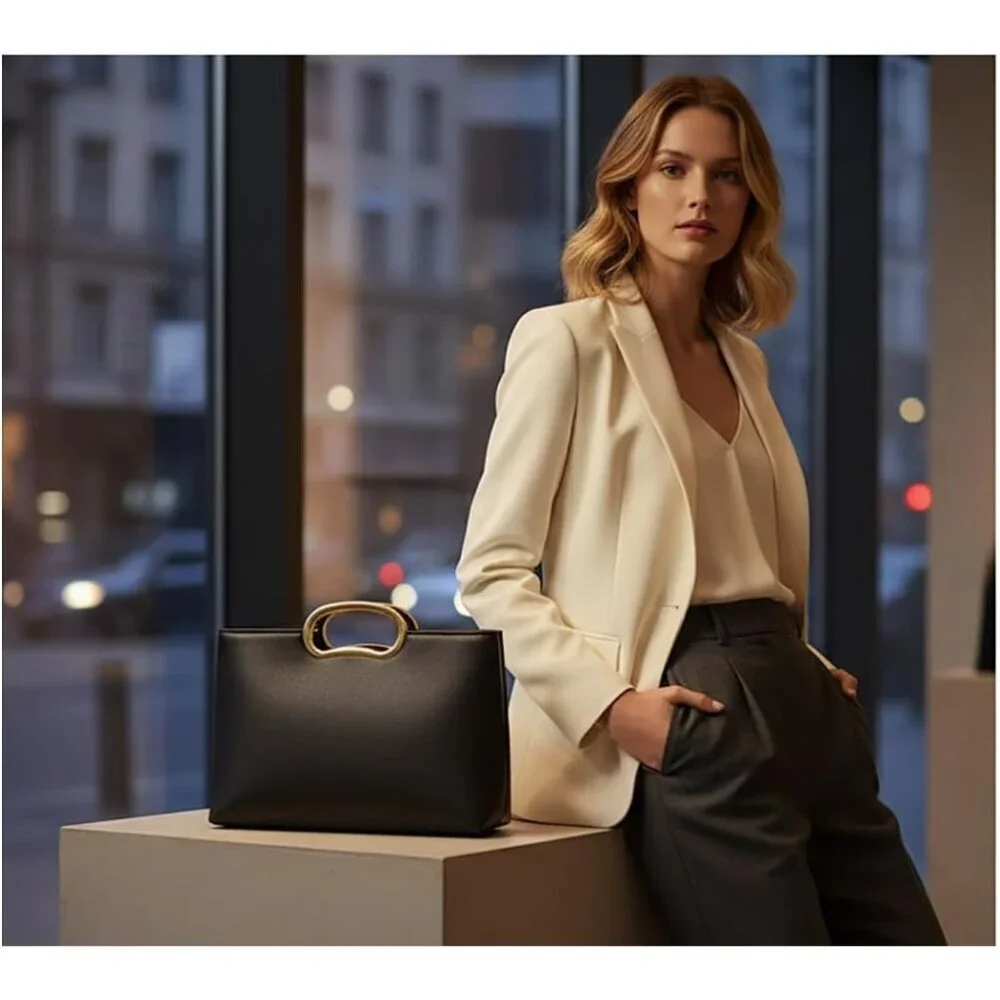 Women's Black PU Vegan Leather Evening Formal Wedding Party Stylish Clutch